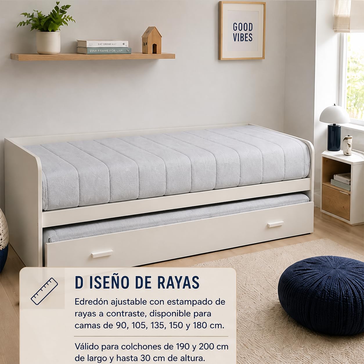 Lanovenanube - Edredón Ajustable Raya Cama 90 - Color Gris