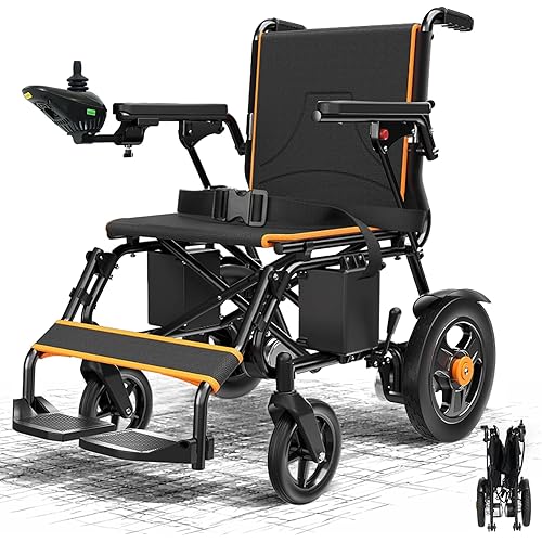 Electric Wheelchair for Adults – Lightweight, Foldable, & All-Terrain | 500W Dual Motors, Motorized Power Wheelchair, 15+ Travel Range, 300 lbs Capacity, Comfortable & Safe for Seniors (Orange)