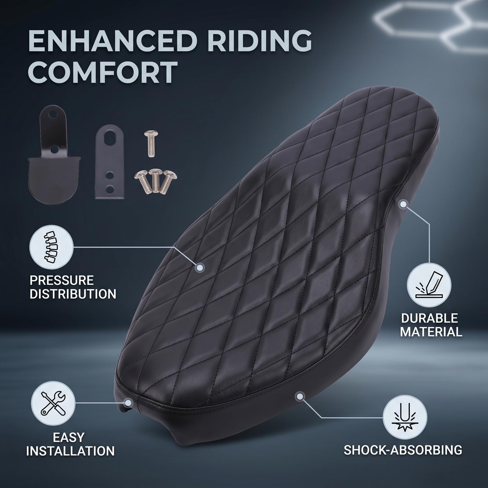 Cosiki Motorcycle Driver Passenger Seat Replacement, Direct Fit Black | Trwała konstrukcja z PP i gąbki, większy komfort jazdy, prosty montaż