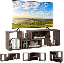 KOMFOTTEU 2-Piece Freely Combinable Living Room TV Stand, Multi-Function TV Stand for TV up to 60 Inches, Wooden TV Stand with Open and Closed Compartments, for Bedroom (Brown)