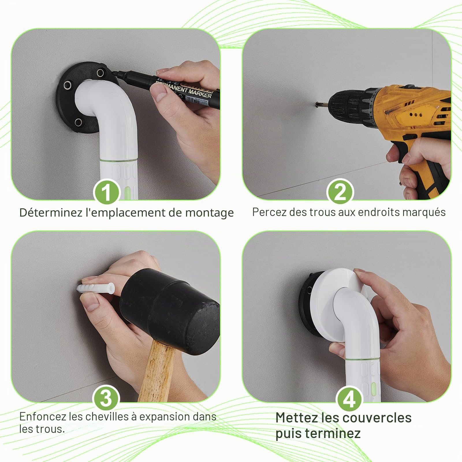 modunful Barre d'appui de Douche WC, 70 x 50 cm, Poignée de Salle de Bain Antidérapante en acier inoxydable, poignée de baignoire, Barre de Maintien Douche, barres de poignée sécurité pour toilettes
