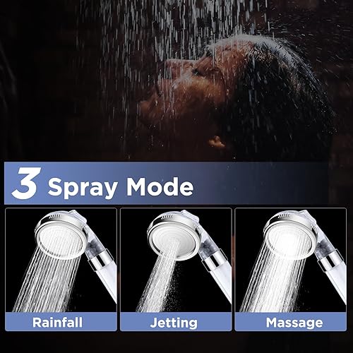 Miniatura 2 de Besititli - Cabezal de ducha con mano, cabezal de ducha de alta presión con manguerasoporte, filtros de algodón y esponja de baño, 3 ajustes de