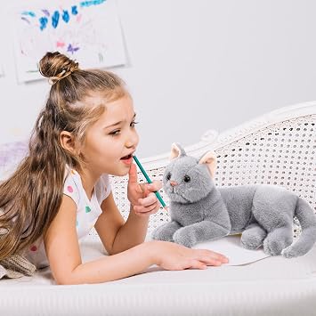 Gadpiparty Gray Cat Stuffed Animal, Realistic Stuffed Cat, for Kids Home Decor and Comfort Pillow Grey