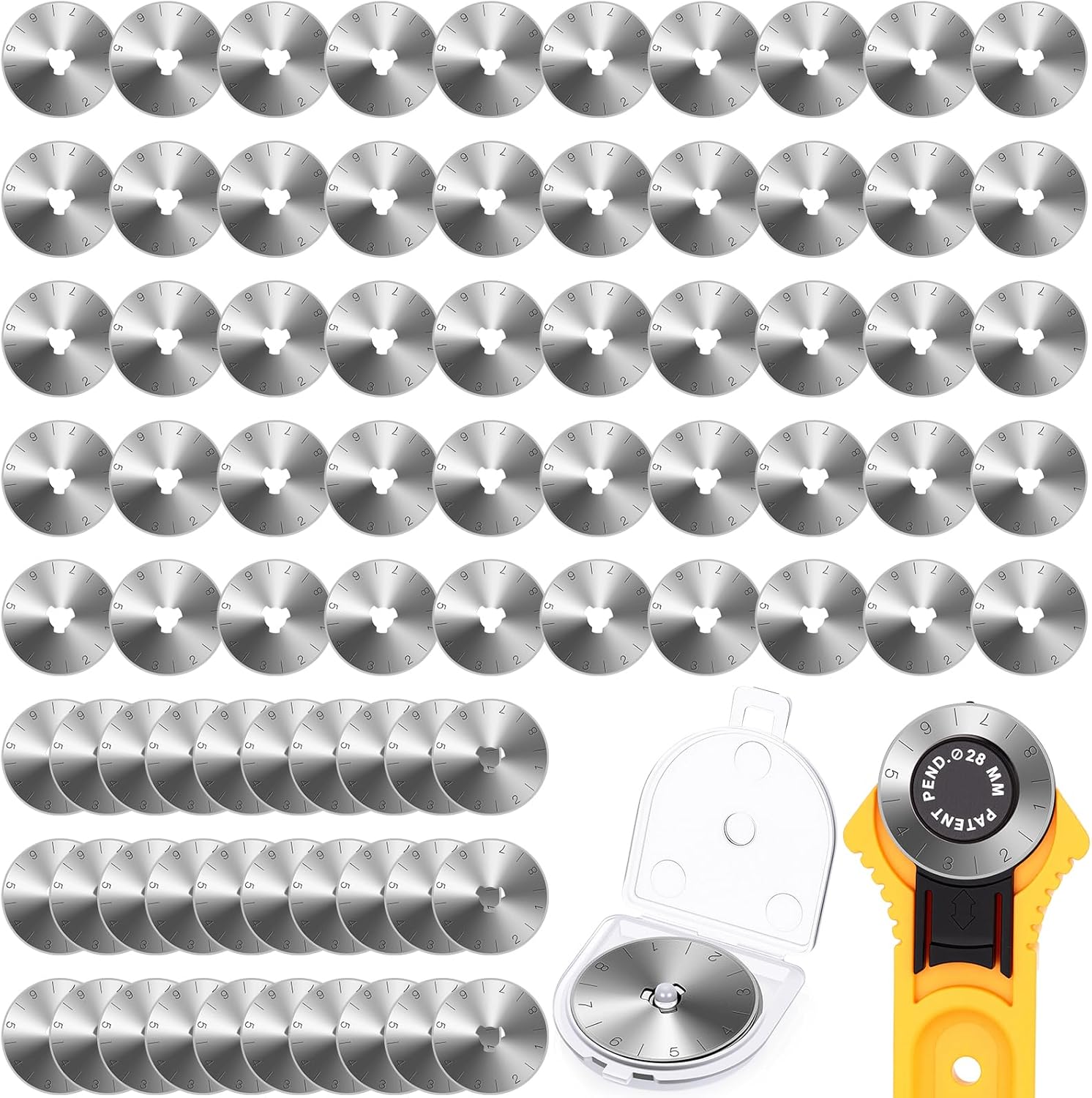 Honoson 80 Pcs 45 mm 28 mm Rotary Cutter Blades with Scale Refill Steel Scale Rotary Cutter Replacement Blades Quilting Supplies for Fabric Arts Crafts Scrapbooking Sewing Cutting Paper