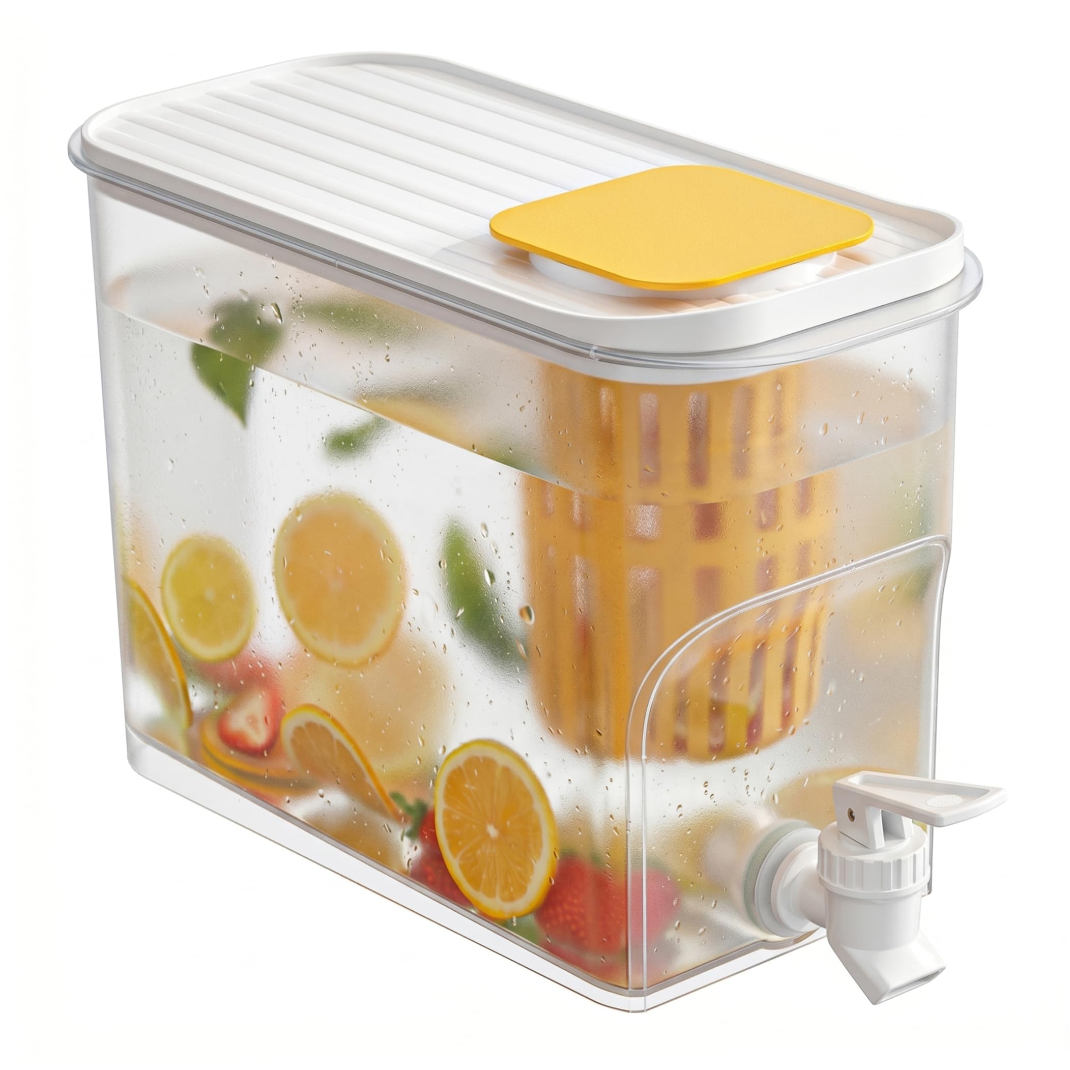 Bonalake Fridge Drink Dispenser, 4L Transparent Plastic Drink Dispenser with Spigot, Hot＆Cold Resistant Water Container For Fridge White