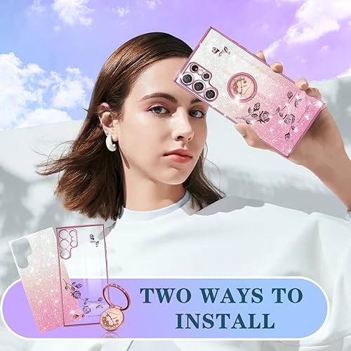 Miniatura 6 de Coralogo Funda 3 en 1 para Samsung Galaxy S22 Ultra con purpurina brillante para mujeres y niñas, cubierta de teléfono brillante con bonito diseño