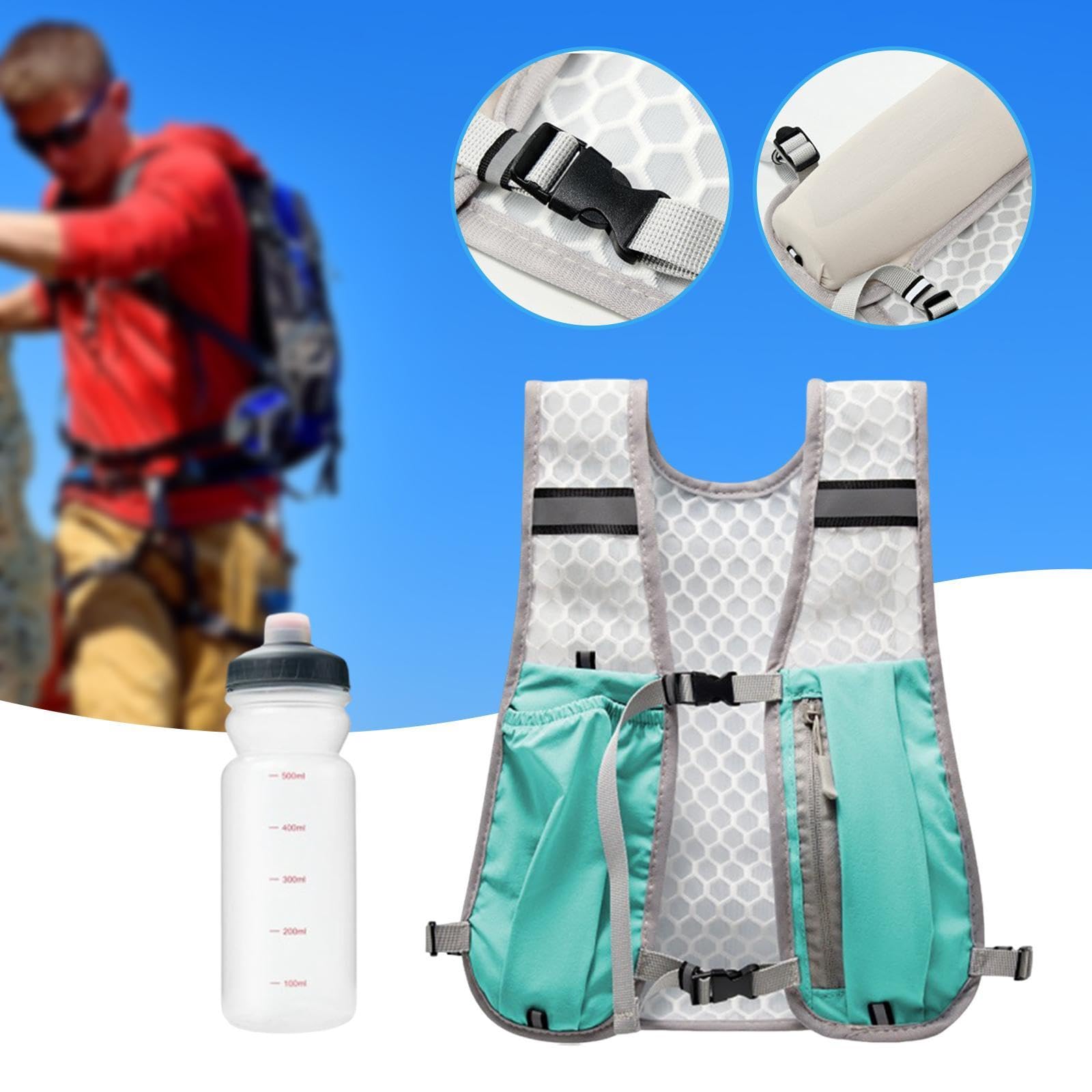 perfk Zaino da Esterno con Gilet e Borraccia da 0,5 l, in Tessuto di Nylon, Multifunzionale, Regolabile, 30x36 cm, per Trail Running