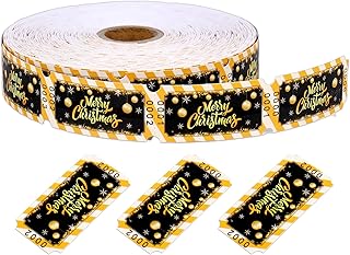 JarThenaAMCS 1000 Pcs Merry Christmas Raffle TicketBlack Gold Christmas Ball Snowflake Ticket Single Holiday Drink Roll for Winter Xmas Carnival Event Class Reward Fundraiser Prize