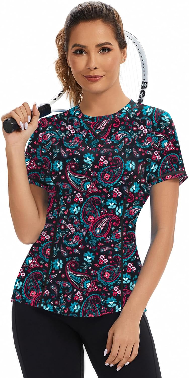 AVOOGUE Women's Short Sleeve Workout Tops Quick Dry Athletic UPF50+ Sun Protection Shirts Gym Hiking Running Yoga Clothes