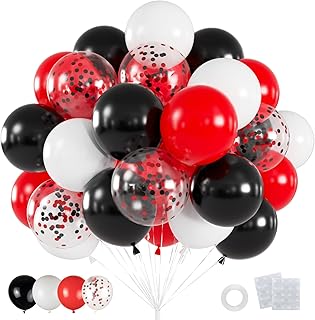 60pcs Red Black White Balloons, 12inch Black Red Confetti Balloons