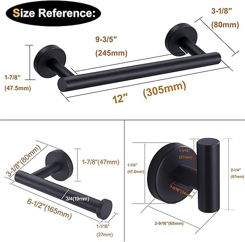 Miniatura 5 de Kit de accesorios de baño de 3 piezas, accesorios de baño negro mate SUS304 de acero inoxidable montado en la pared, incluye barra de toalla de mano