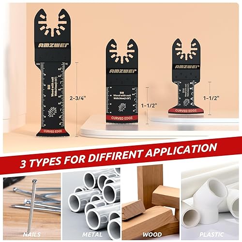 Miniatura 2 de AMZWEI 30 hojas de sierra oscilantes bimetálicas, cuchillas multiherramienta profesionales de borde curvado para madera con clavos, metal, madera,