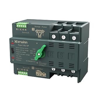 Mini ATS Automatic Transfer Switch 100 amp Manual Transfer Switch Power Transfer Switch 220V Dual Power Electrical Selector Switches DIN Rail Mount3P