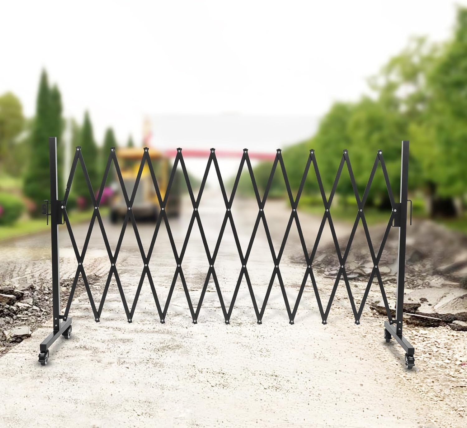 Safety Barrier Gate, Portable Safety Barrier, Expandable Barrier Gate, Flexible Fence Mobile Barrier Gate, Safety Barrier, for Construction Site Elevator Outdoor Road (Black, 130inch with Casters)