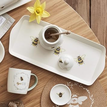 Cooksmart Bumble Bee Ceramic Honey Pot and Drizzler | British Designed Honey Jar With Honey Dipper | Honey Jars For All Types of Homes or Restaurants