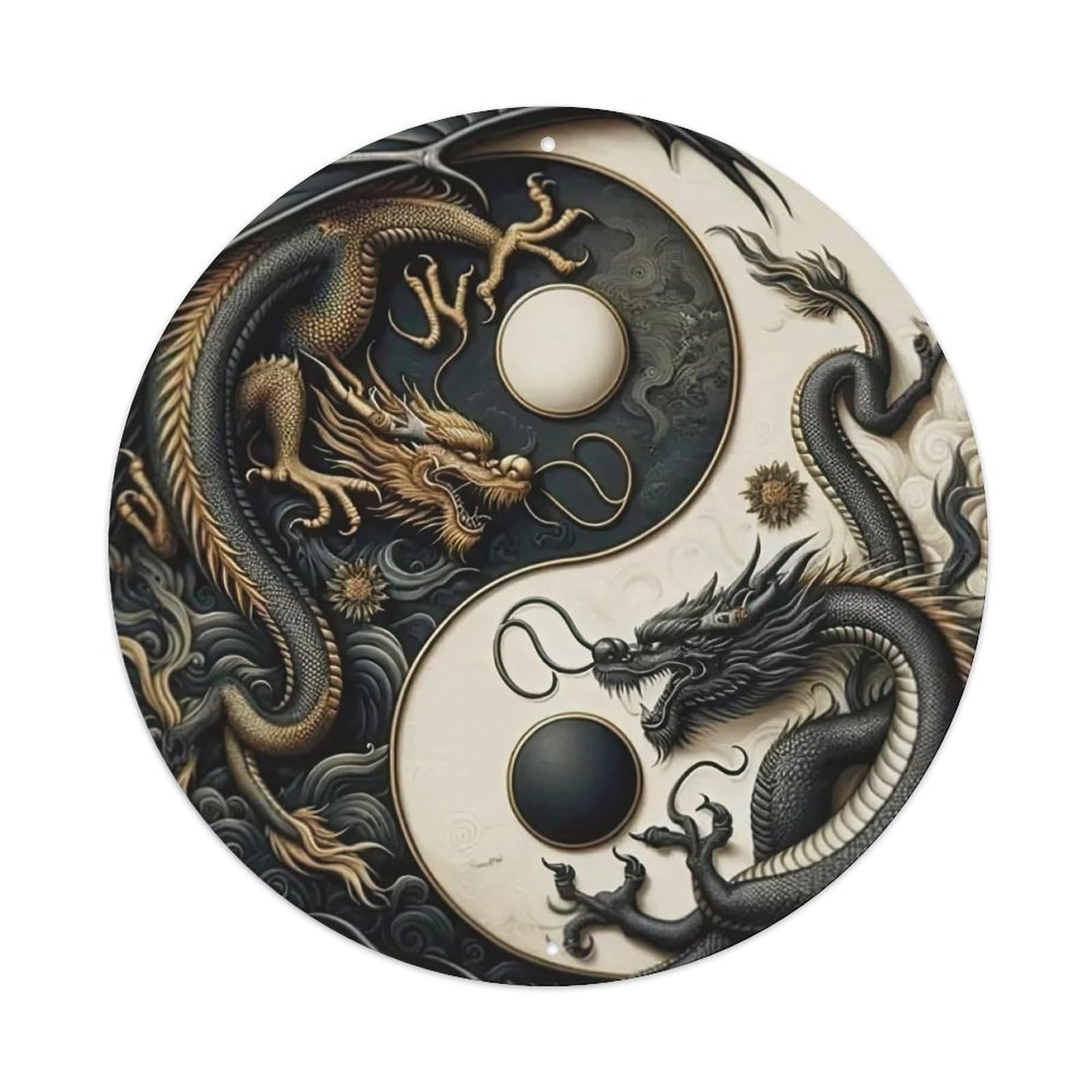 Yin - Yang Double Chinese Dragon Metal Tin Sign