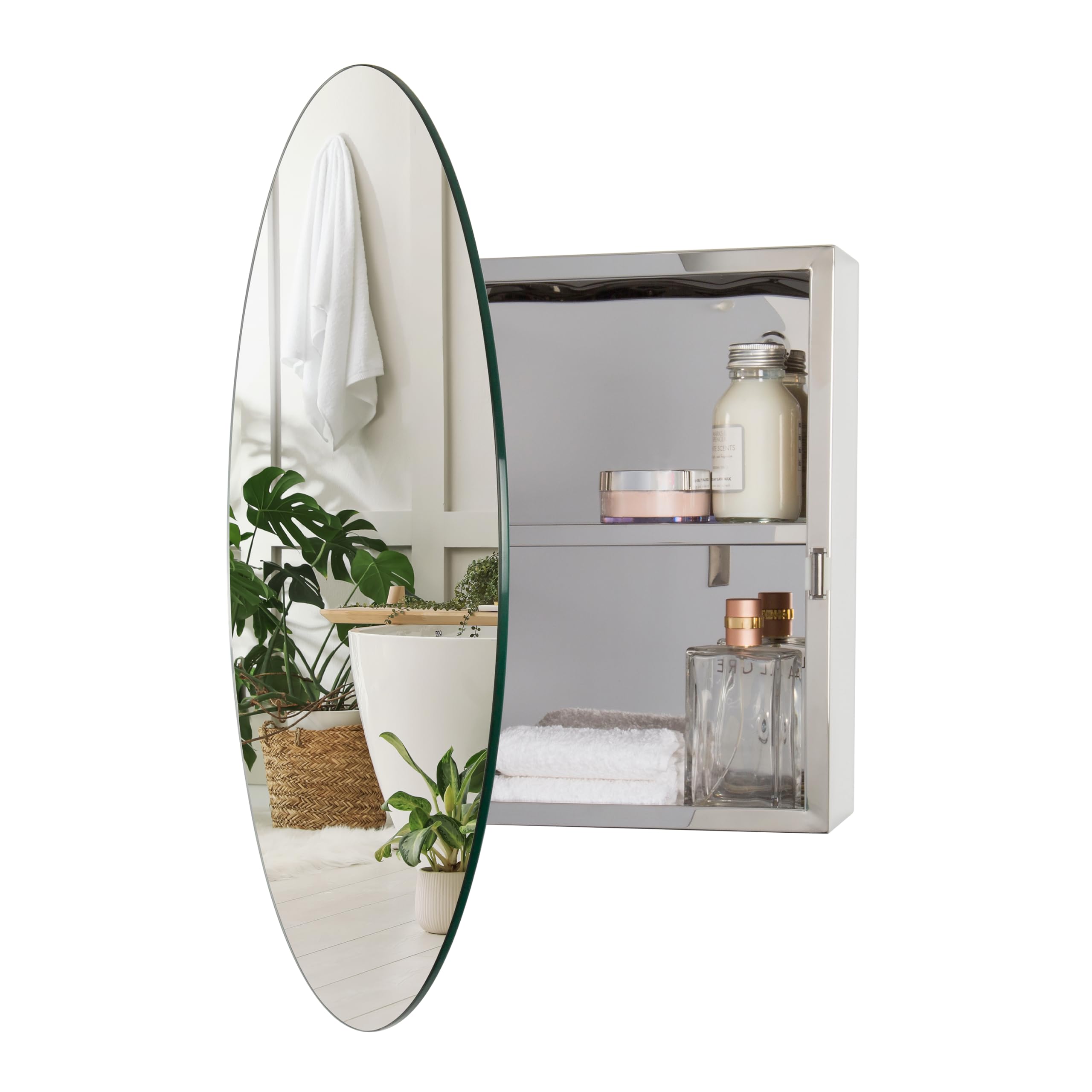 Croydex Silver Severn 50 X 50Cm Round Bathroom Mirror Cabinet - Pre-Assembled