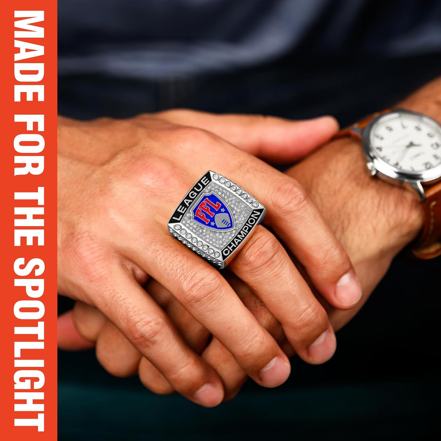 TrophySmack Fantasy Football Stunna Championship Ring - Size 12 FFL Ring (Silver Finish)