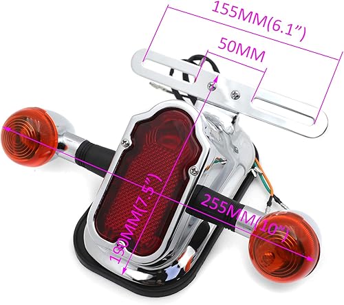 Miniatura 2 de XKMT-MOTORPARTS, Cola de freno de piedra sepulcral de metal ámbar cromado con señal de luz compatible con motocicletas grandes gemelas PN