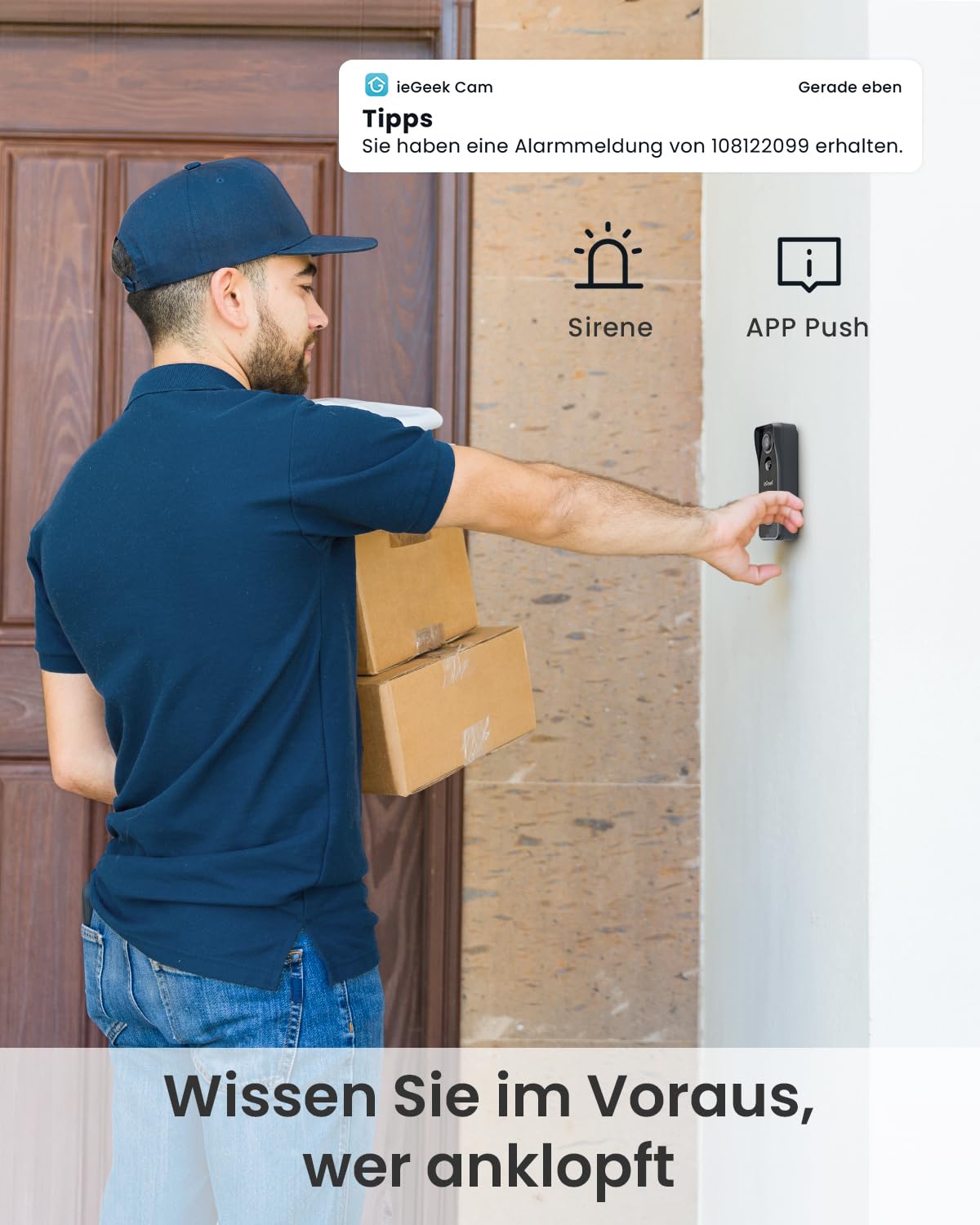ieGeek 5MP WLAN Video Türklingel mit Kamera, 2,5K Klingel Haustür Ohne ABO | Alexa-kompatibel, 166° Weitwinkel, Nachtsicht, AI Bewegungserkennung, 2-Wege-Audio, SD- & Cloud-Speicher, 2,4GHz WIFI