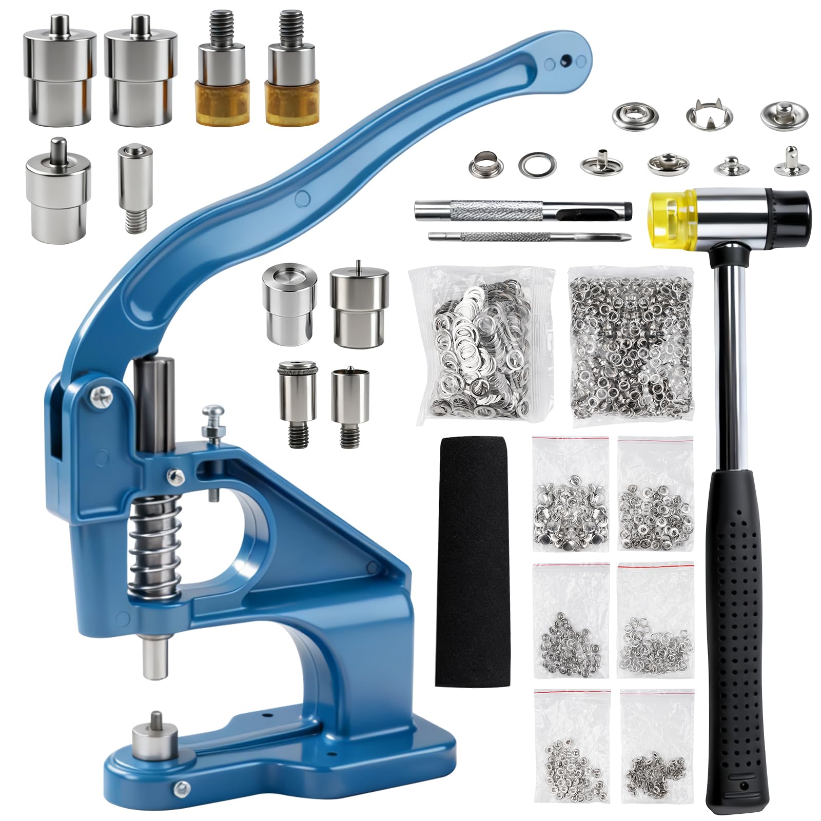 Máquina Perforadora de Ojales, Prensa Manual de Ojales con 2 Troqueles y 1100 Ojales, Maquina Remachadora Ojetes Manual para Ojales, Remaches, Tejidos, Cortinas de Piel