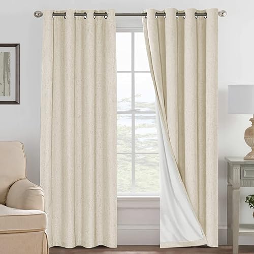 H.VERSAILTEX 100% Blackout Curtains for Bedroom Thermal Insulated Linen Textured Curtains Heat and Full Light Blocking Drapes Living Room Curtains 2 Panel Sets, Bleached Sand, 52x84 Inch - Bleached Sand - 52"W x 84"L (Pack of 2)