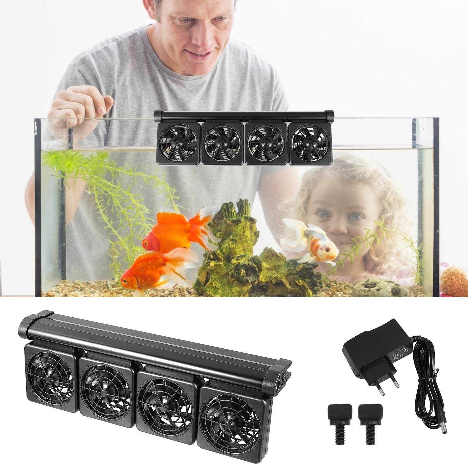 Aquariumlüfter 4-Kopf aus Kunststoff und Aluminiumlegierung mit Verstellbarem Lüfter Aquarien Kühlsystem für Aquarium für Sommerferien und Meerwasserbecken