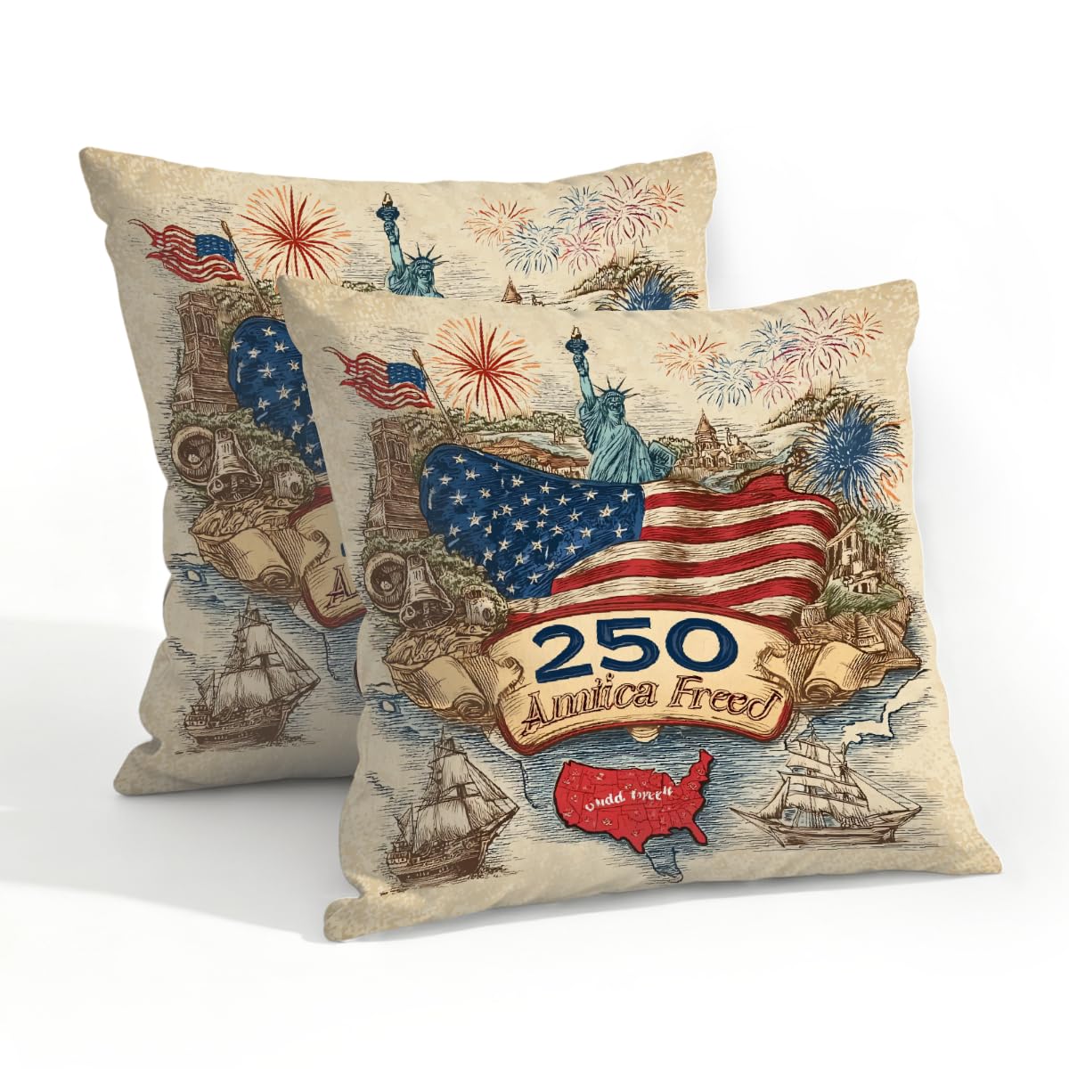 Outdoor Pillow Covers Waterproof Pillowcases 20x20in Set of 2 Vintage American 250th Anniversary Decorative Throw Cushion Case for Couch Sofa Garden Patio Furniture