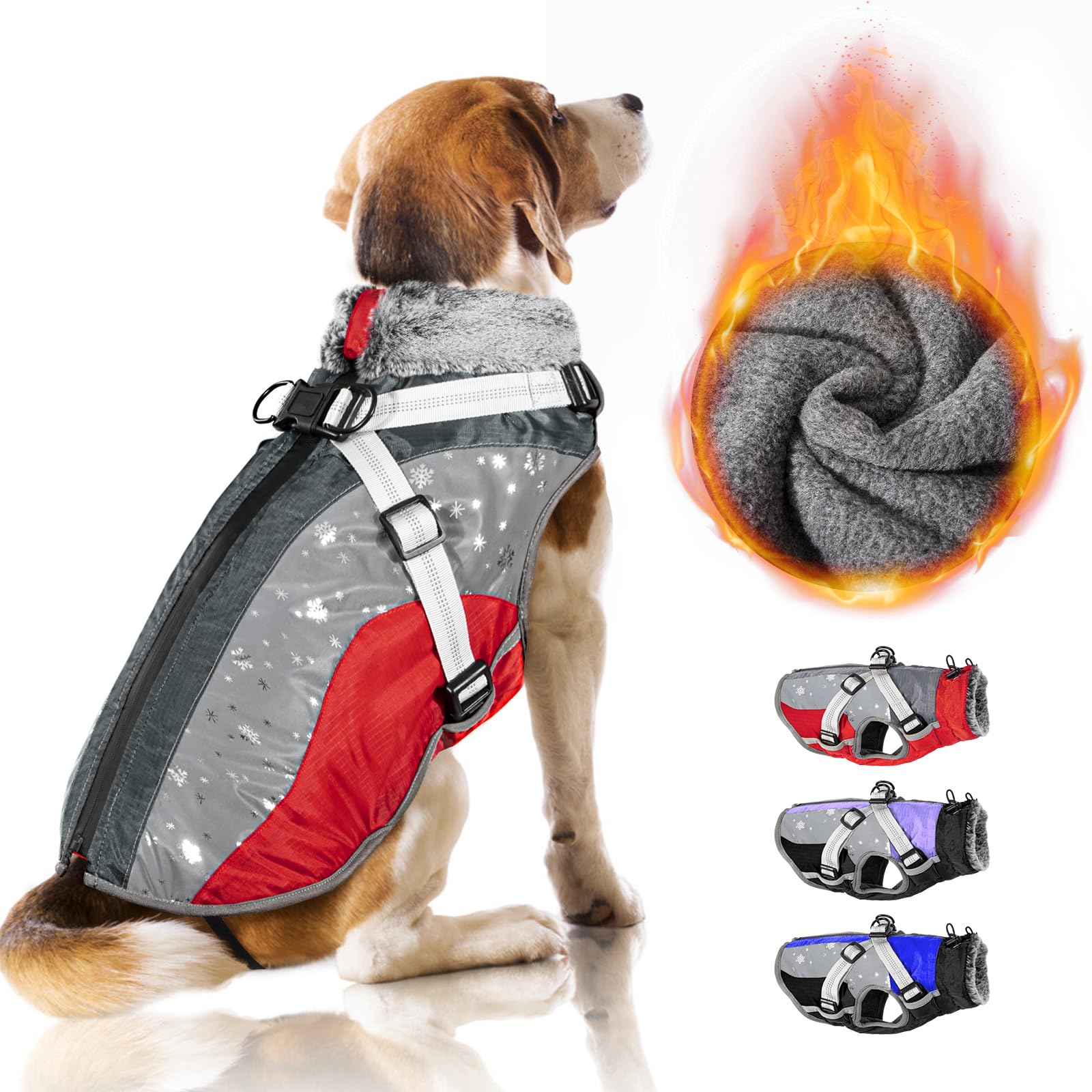 Nasjac Cappotto Invernale per Cani, Giacca per Cani in Pile Polare con Sciarpa Dolcevita Striscia Riflettente Regolabile Impermeabile Antivento Gilet per Cuccioli Morbido Completo per Cani