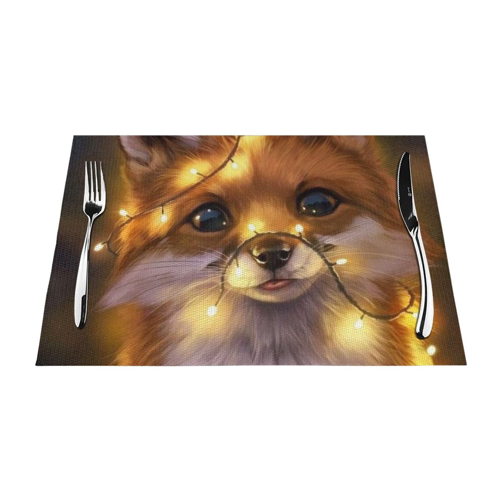 PVC Placemat Set of 6 PCS, 45x30 CM, Cute fox Printed Non-Slip Heat Resistant Place Mats for Kitchen Dining Table Indoor Outdoor