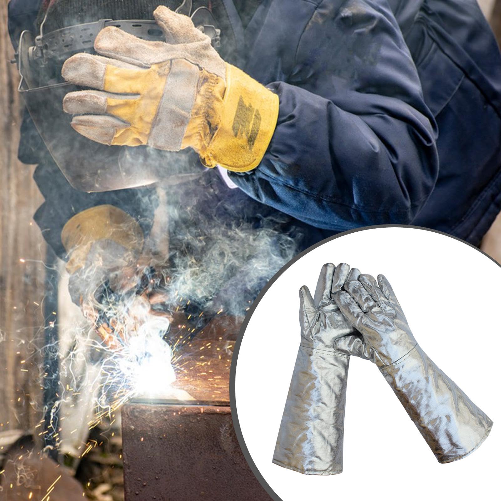 2 Gants de Soudage En Feuille D'aluminium, Résistants Aux Brûlures, à La Chaleur et Isolants Thermiques pour Fours, 45 Cm 250 à 500