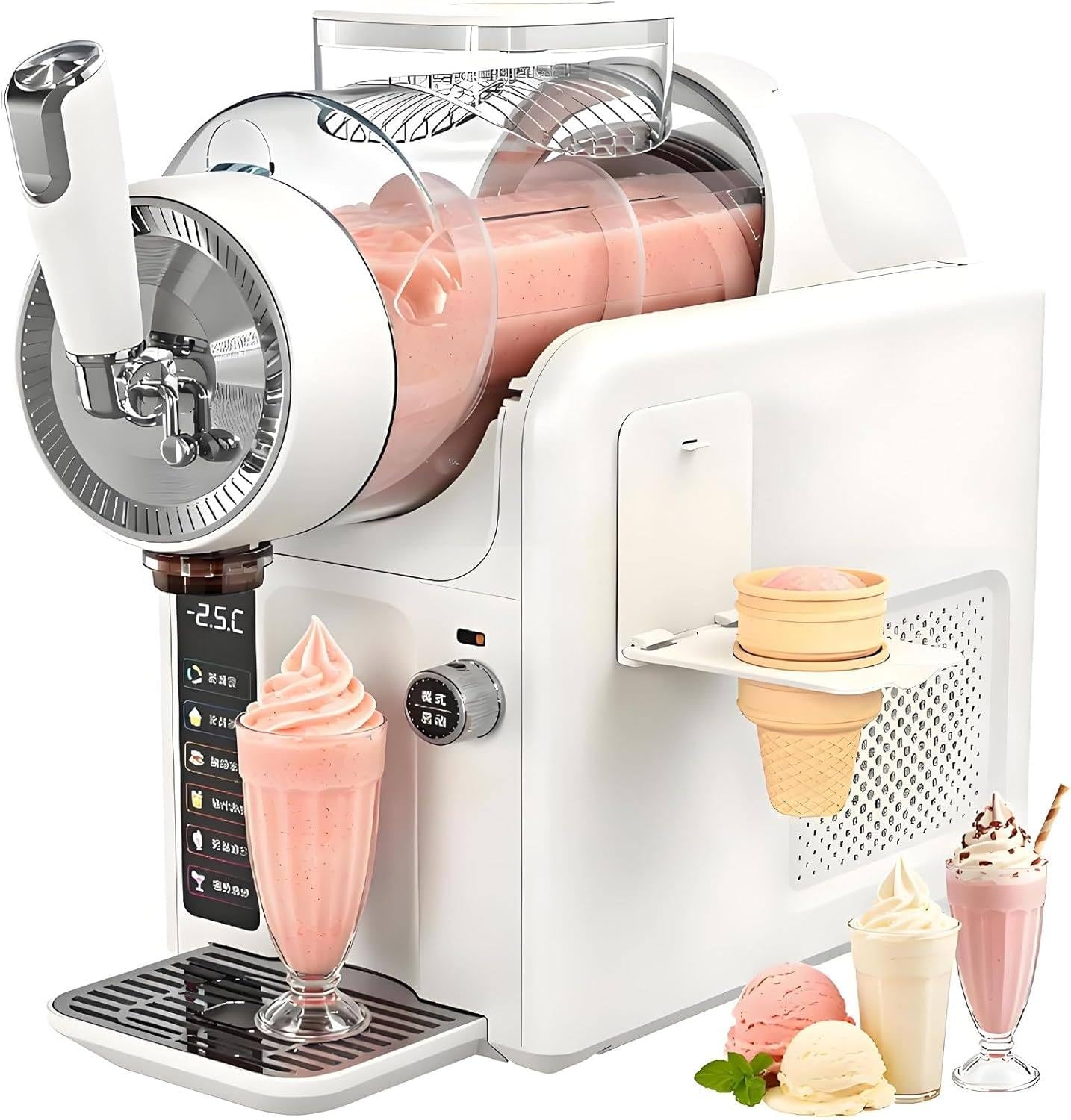 ZIXIAOS 5-in-1 Slushie Machine, 2l Ice Machines with 5 Preset Modes, No Ice Needed, Quiet and Simple Knob Operation, Ice Drink Maker for Ice Cream, Margarita & Slush White