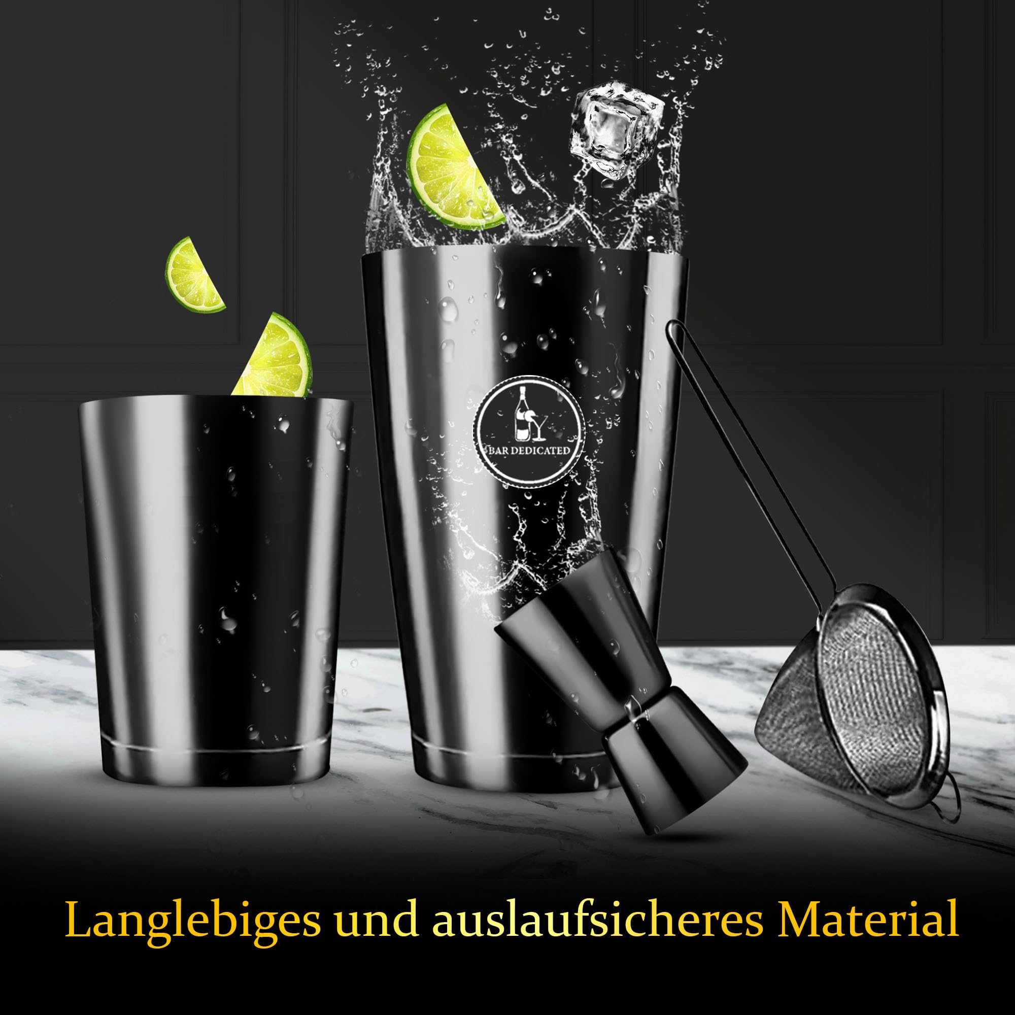 Juego de cócteles negro 13 piezas - Juego de coctelera con Jigger - Elegante juego de barras de regalo para hombres, mujeres, Boston Shaker incl. Libro de recetas y envoltura de regalo