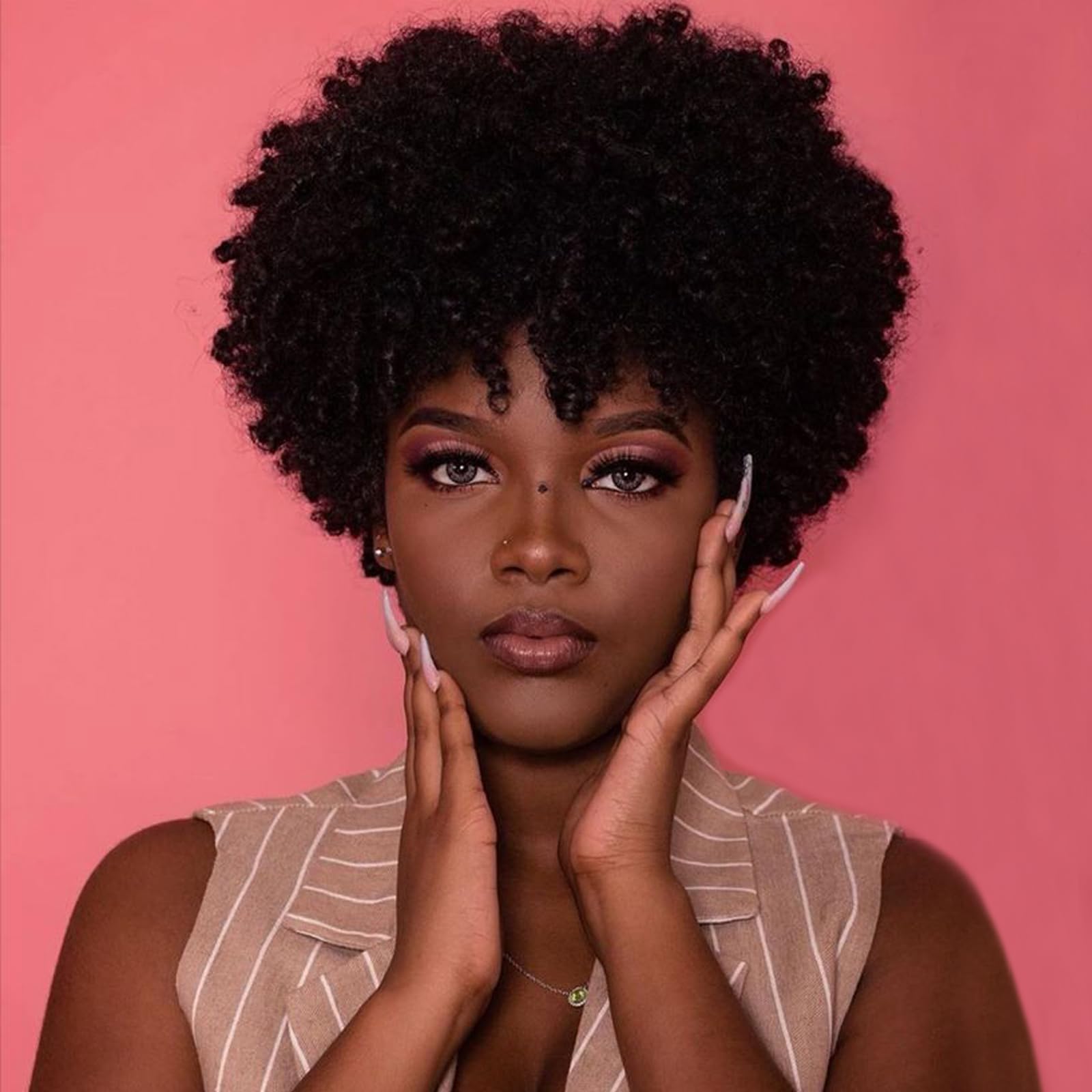 Mofyue Pixie Cut Wigs for Black Women Short Human Hair Wigs with Bangs (Natural Black 005#)