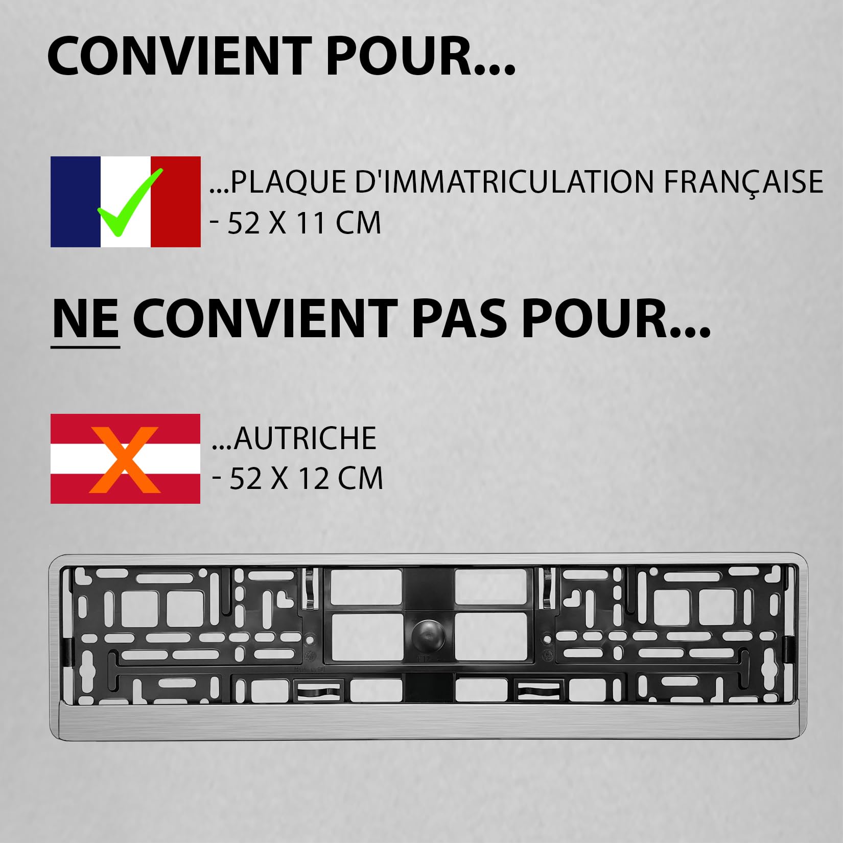Support Plaque Immatriculation Voiture - [Simple, Durable & sur] - 8 Vis - 520x110 mm - Chrome/alu brossé - Auto Porte Plaque Immatriculation adapté pour Toute Voiture - Fixation pour Plaque