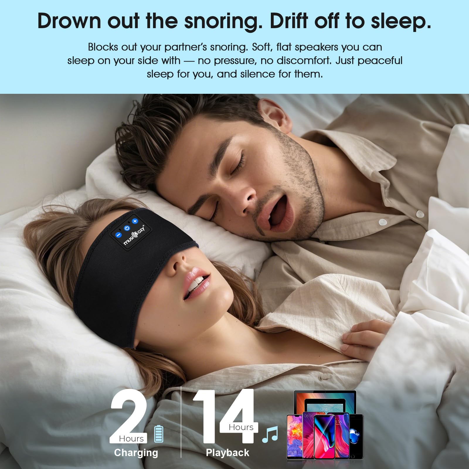 Confezione da 2 cuffie per dormire sul fianco, comode cuffie Bluetooth v5.4 con altoparlanti ultra sottili, cuffie per dormire ultra morbide per bloccare il russare, rimanere in posizione, 16 ore di