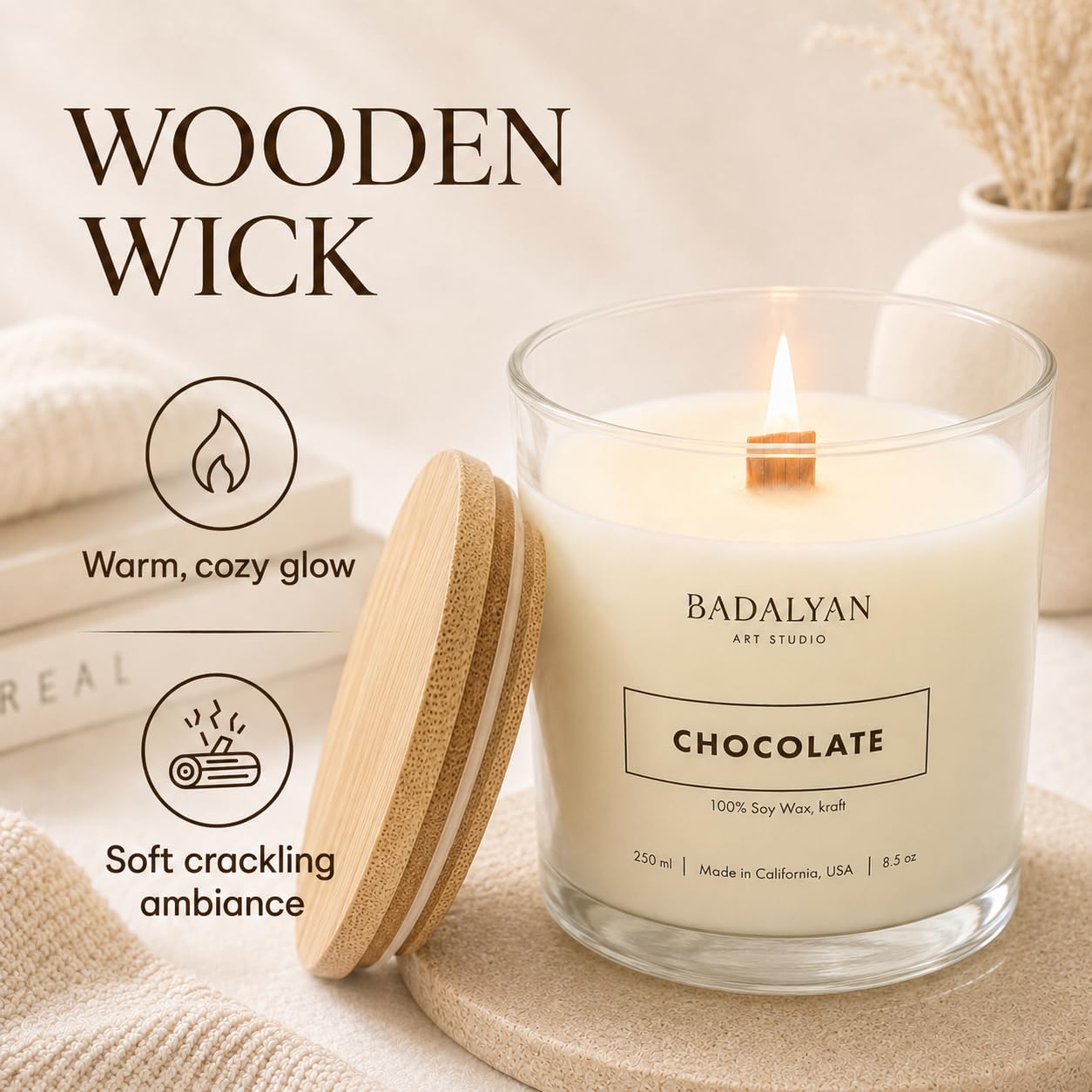 Velas perfumadas, velas de soja con mecha de madera en tarro de cristal, regalos de relajación para mujeres, velas de baño y trabajo corporal para el hogar, velas naturales para