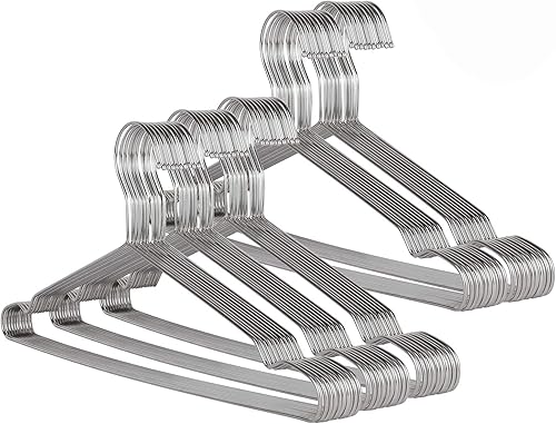 KINJOEK Paquete de 50 perchas de alambre para ropa, 17.7 pulgadas de alambre de acero inoxidable para ropa seca y húmeda, ropa interior y pantalones