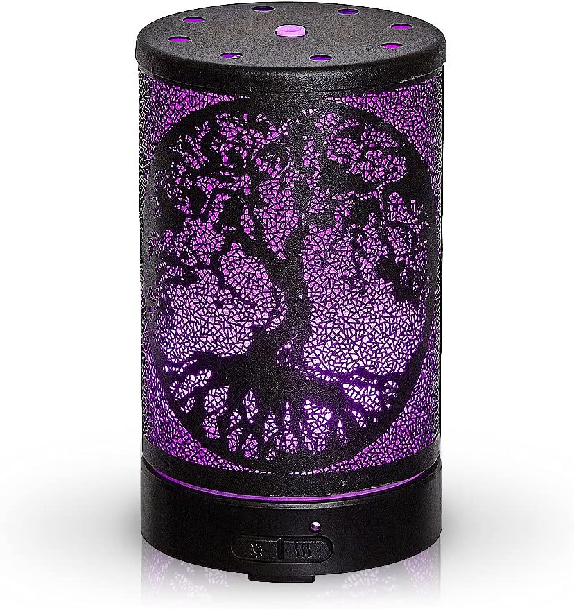 AROMAR Essential Ultrasonic Oil Diffuser Cool Mist Humidifier & Aromatherapy Metal Diffusers for Essential Oils with Auto Shut-Off and 7 Colors LED for Home and Office (Black Tree of Life)