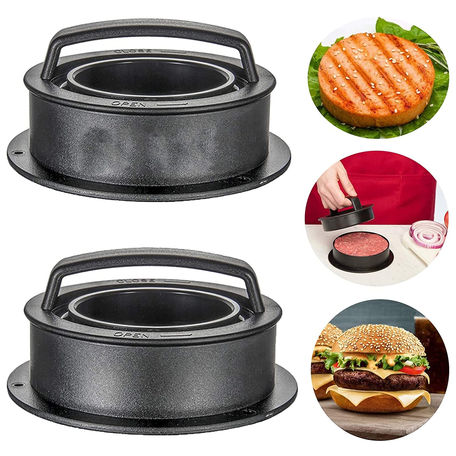 Generic Kommerzielle professionelle 2-teilige Hamburger-Maker, 3-in-1-Burgerpresse, runde Form, Antihaft-PaMaker-Form, für gefüllte Cheeseburger Slider Stuffer