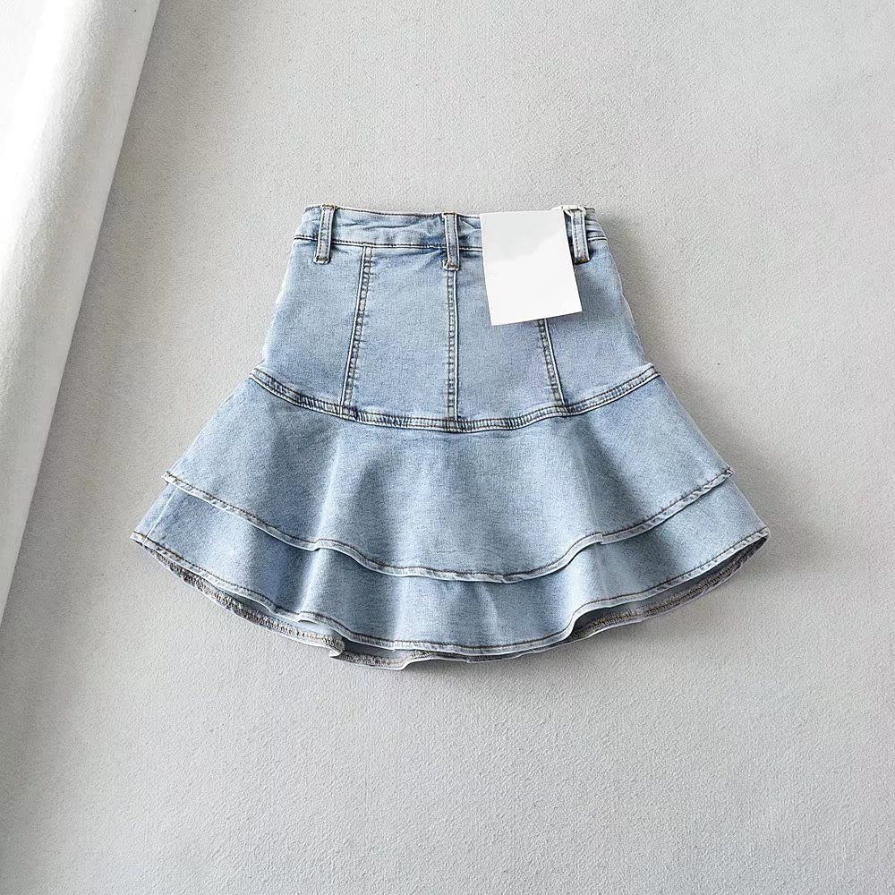 Gonne A Ruota,Minigonna Da Donna Grigia Gonna Di Jeans Con Impiombatura A Vita Alta Tasca Con Cerniera Alla Moda Tinta Unita A-Line Gonna Corta Con Volant A Strati Increspato Per Ragazze Signore,S