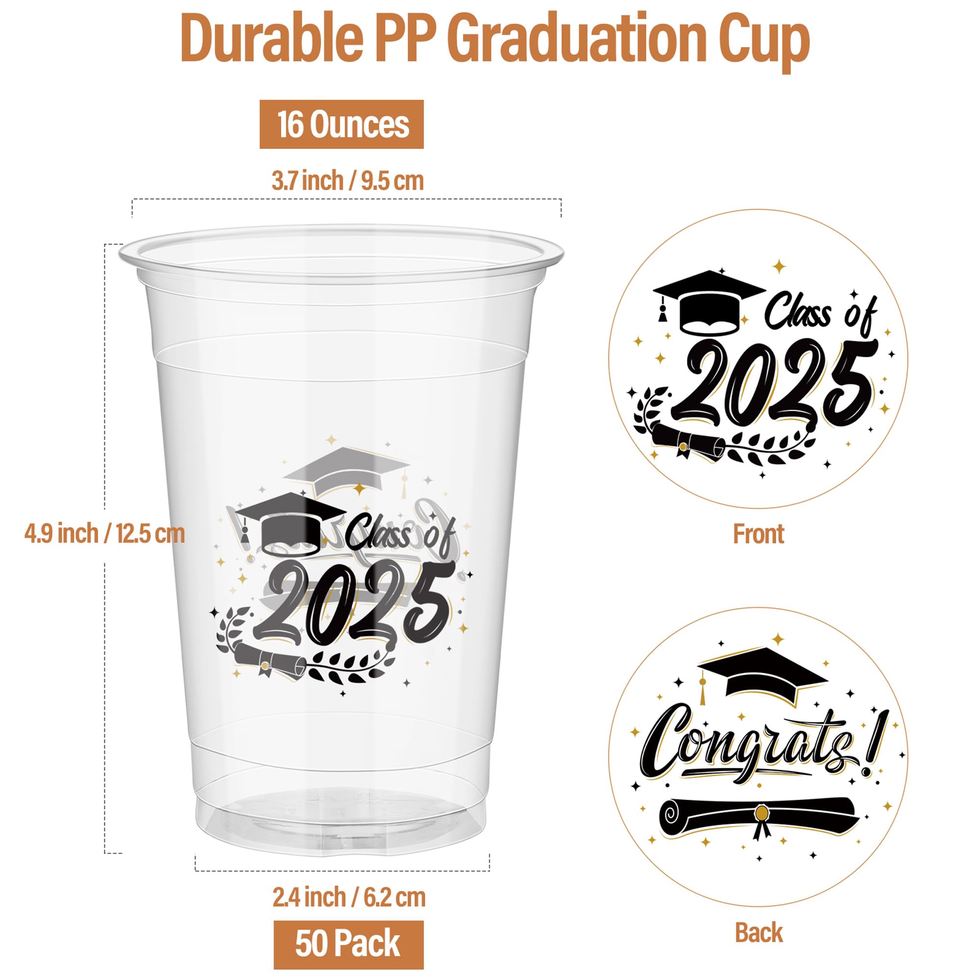 Ruisita 50 Pack Graduation Cups 16 Ounces 2025 Graduation Disposable Cups Plastic Graduation Drinking Cups, Graduation Party Favors
