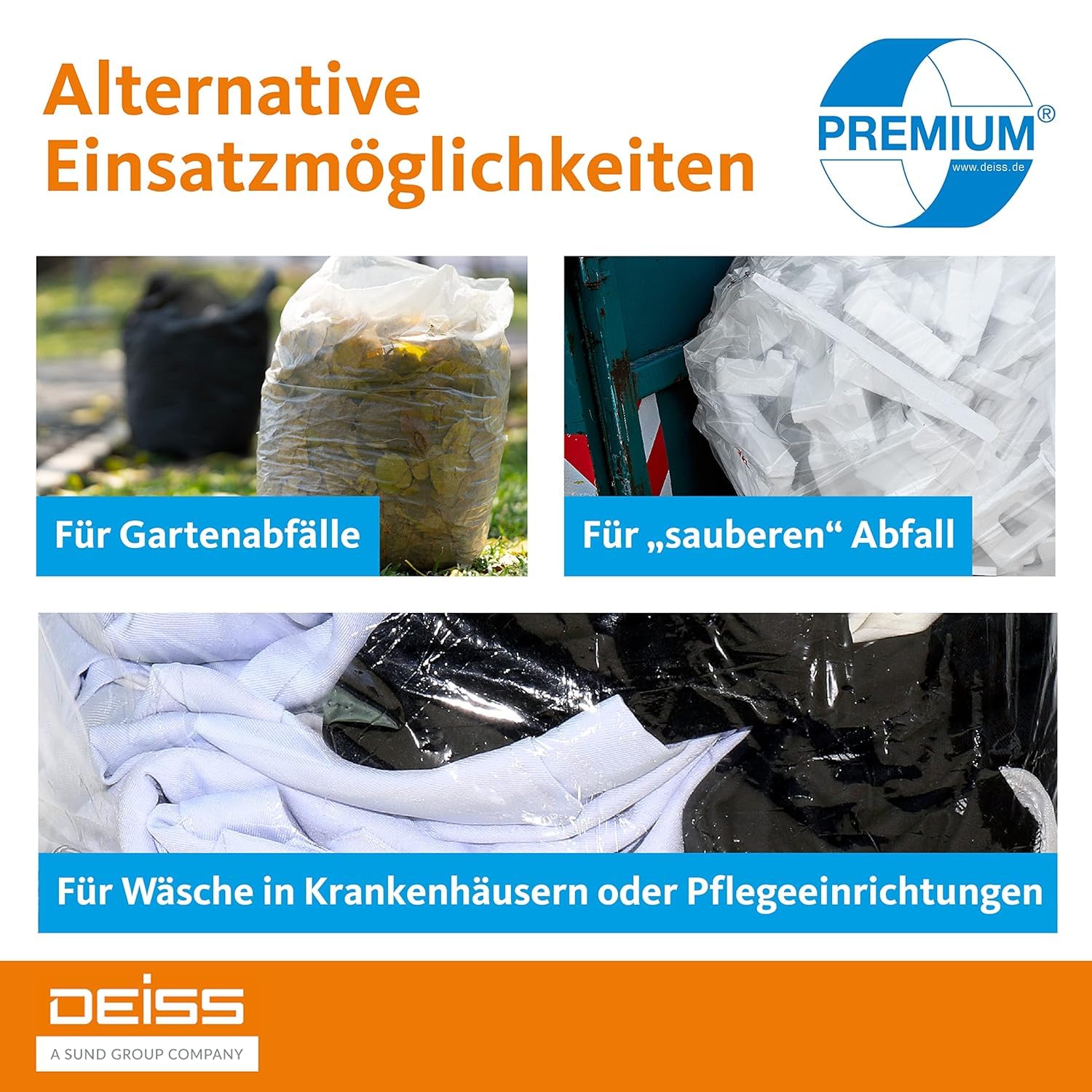 Bolsas de basura DEISS Premium transparentes, tipo 60, 120 L, 10 rollos, 250 unidades