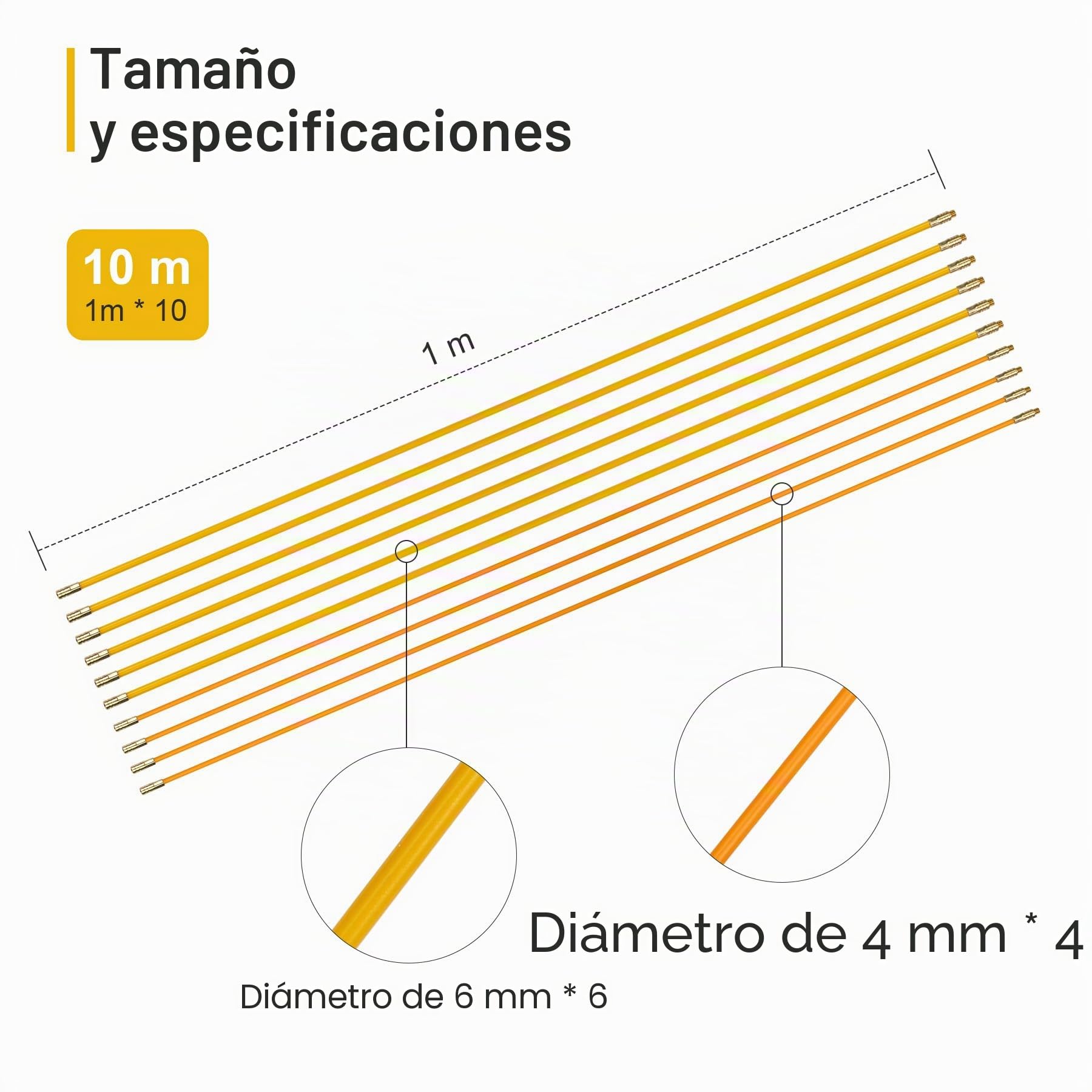 Guia pasacables de fibra de vidrio100cm x 10 Juego de varillas pasacables 10 m