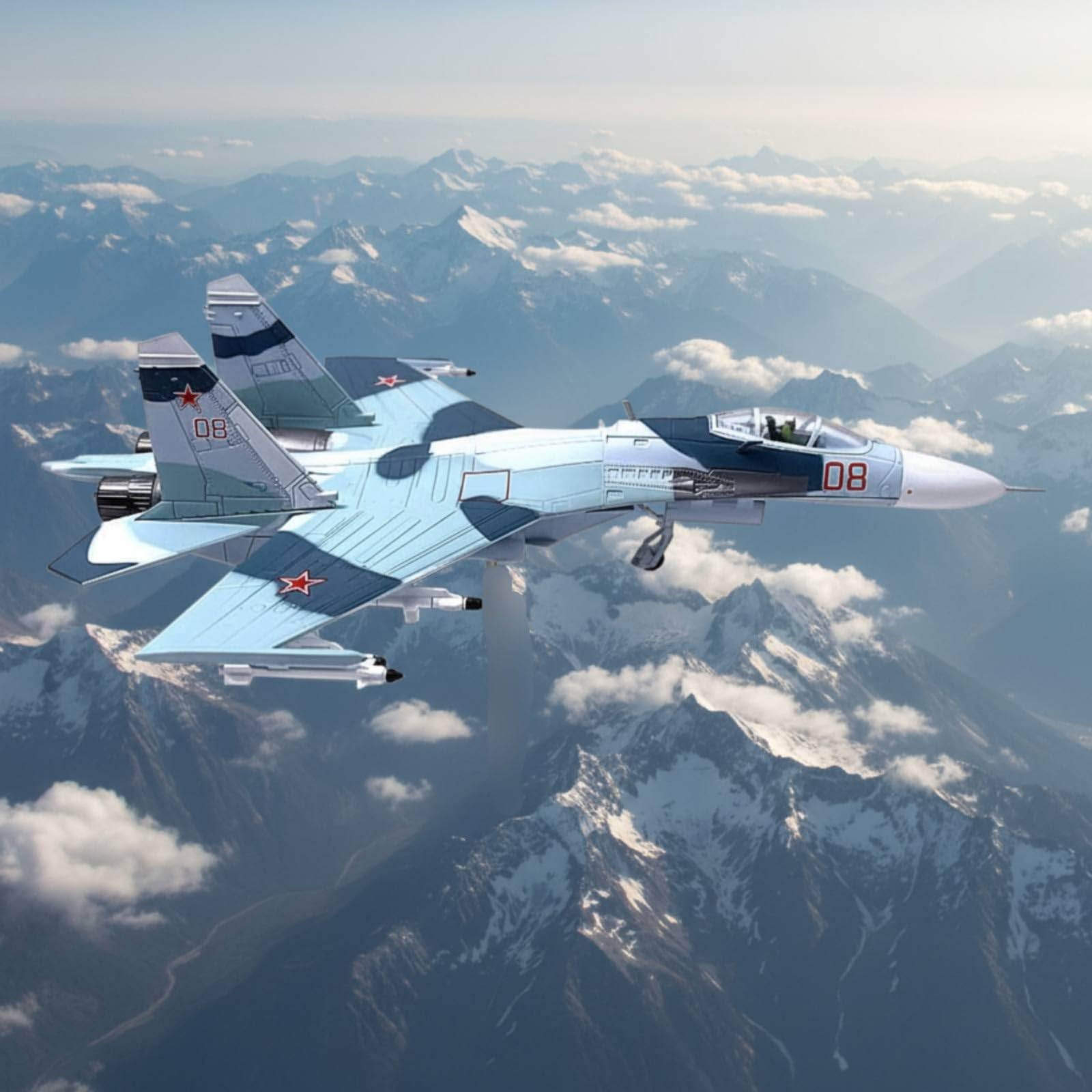Aerei Militari Modello Aereo Caccia Jet da Combattimento Velivolo in Miniatura Aereo da Collezione con Base Espositiva E Postura Dinamica Fusoliera in