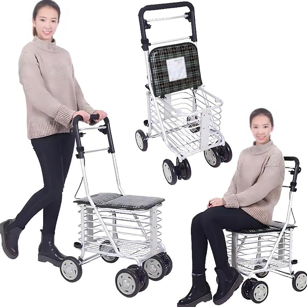 ICEMOB Carrellino con Ruote Portatutto,Carrello Pieghevole Portatile,Girello per Anziani Alluminio,Bracciolo Regolabile A 3 velocità,Supporta Fino A 220 Libbre