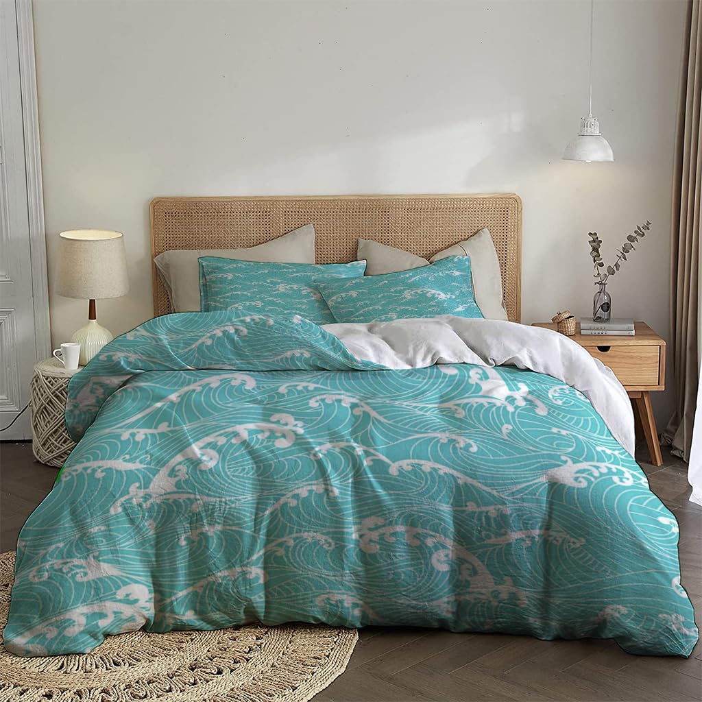 NIBAINLO 布団カバー海の波のストライプ 肌に優しい ピーチスキン加工 掛け布団カバー 和式 洋式 あったか 布団カバーセット リバーシブル ホームステイ ホテル 家庭兼用