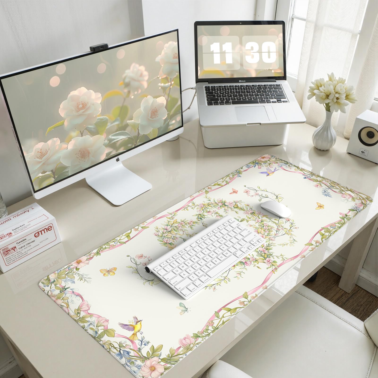 HAOCOO Cute Desk Mat, Keyboard Mats for Desk, XXL Mouse Pad with Non-Slip Rubber Base, Desk Pad Mat with Stitched Edges, Computer mats for Desktop, Desk Pad Protector (Sweet Heart)