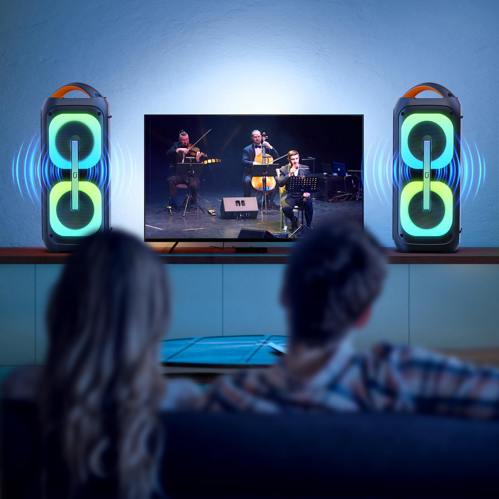 JYX Karaoke Enceinte avec 2 Microphones sans Fil pour Adultes, Grande Machine de karaoké Complet avec Lumières de fête, Portable Système Karaoké Support TWS/AUX/FM/USB/TF Carte