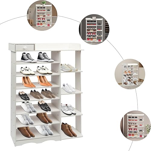 Miniatura 5 de YIYIBYUS Zapatero de 8 niveles, gabinete de torre de pared, organizador de almacenamiento de zapatos, estante de zapatos de entrada